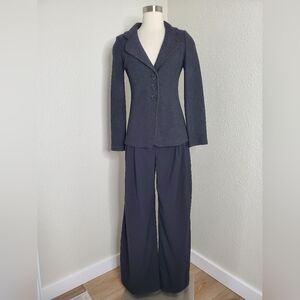 St. John Black Label Dark Grey Suit Jacket Pants Belt Set Womens Size 2